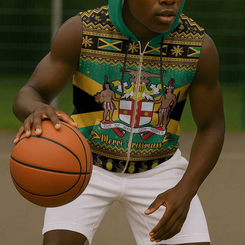 Afro-Jamaicans Sleeveless Zip Hoodie Coat Of Arms - Merry Christmas - African Pride
