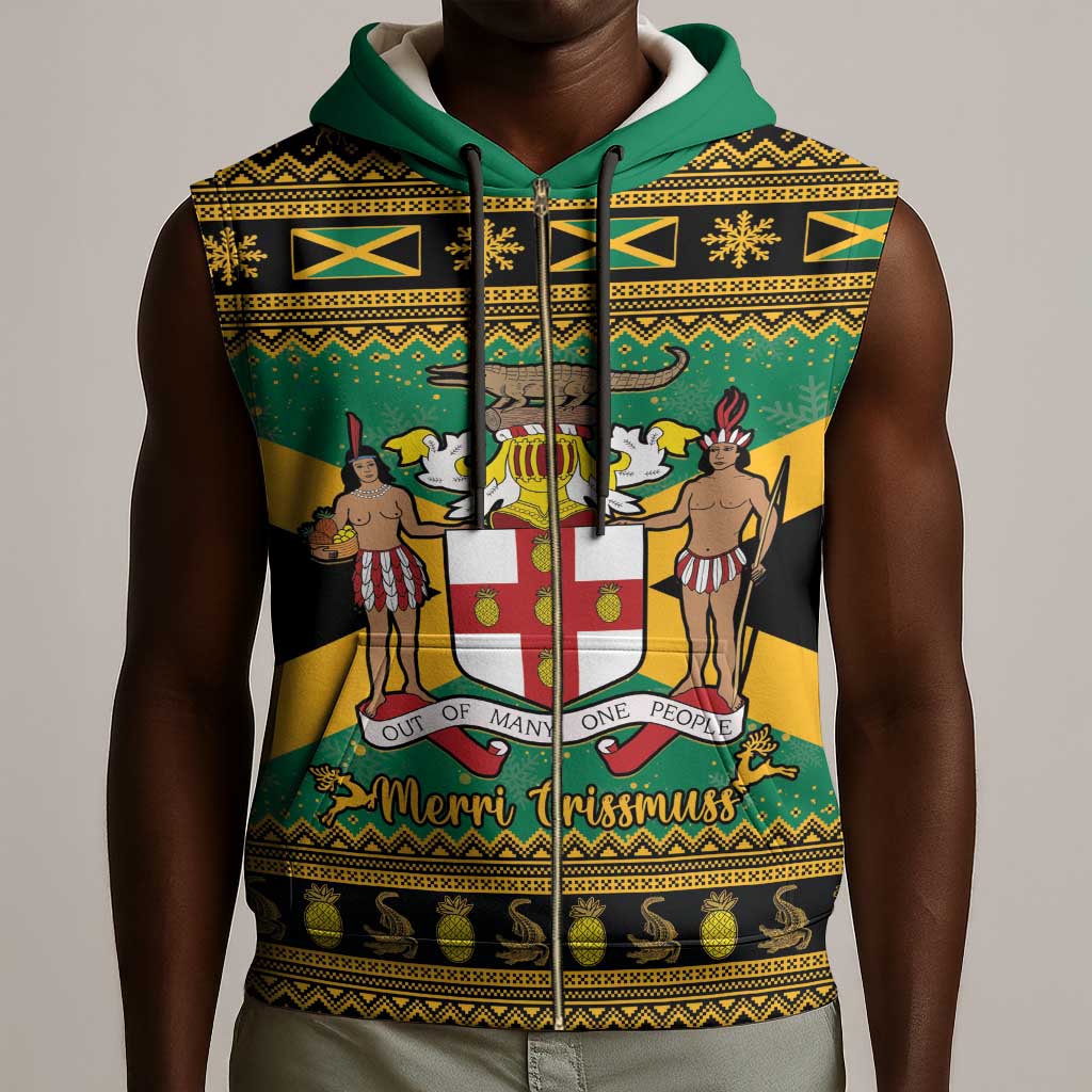 Afro-Jamaicans Sleeveless Zip Hoodie Coat Of Arms - Merry Christmas - African Pride