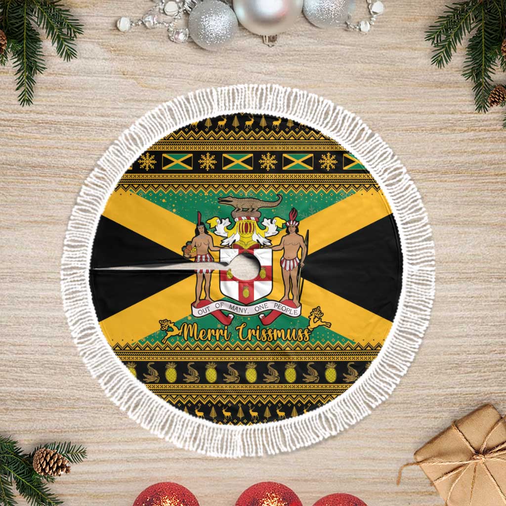 Afro-Jamaicans Tree Skirt Coat Of Arms with Merry Christmas