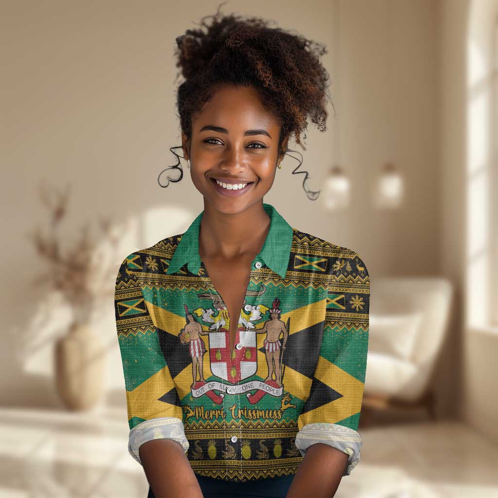 Afro-Jamaicans Women Casual Shirt Coat Of Arms - Merry Christmas LT15