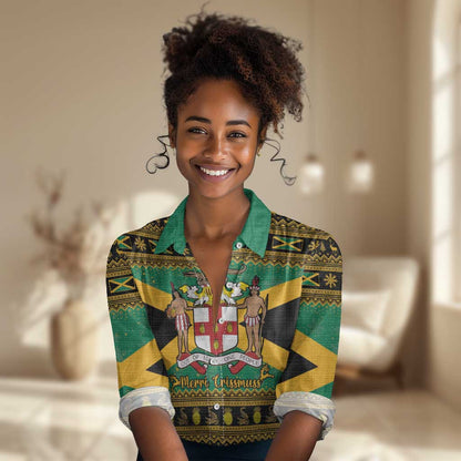 Afro-Jamaicans Women Casual Shirt Coat Of Arms - Merry Christmas LT15