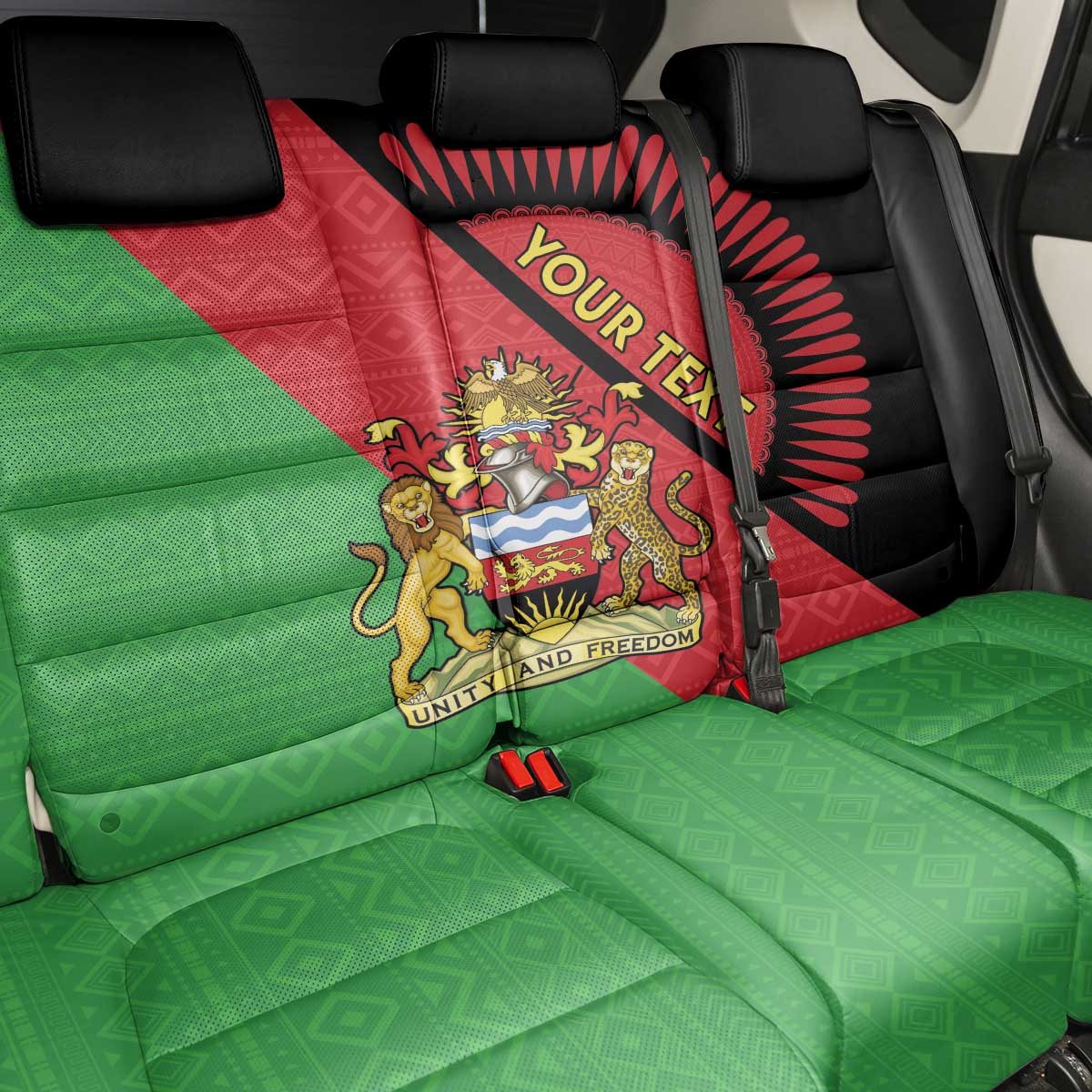 Personalized Afro Malawi Back Car Seat Cover Coat Of Arms - Southeastern Africa Pattern