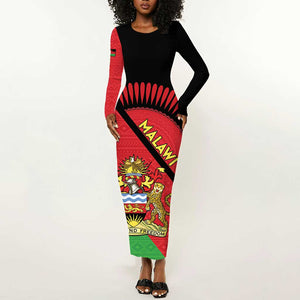Personalized Afro Malawi Long Sleeve Bodycon Dress Coat Of Arms - Southeastern Africa Pattern LT15