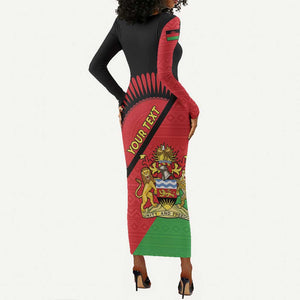 Personalized Afro Malawi Long Sleeve Bodycon Dress Coat Of Arms - Southeastern Africa Pattern LT15