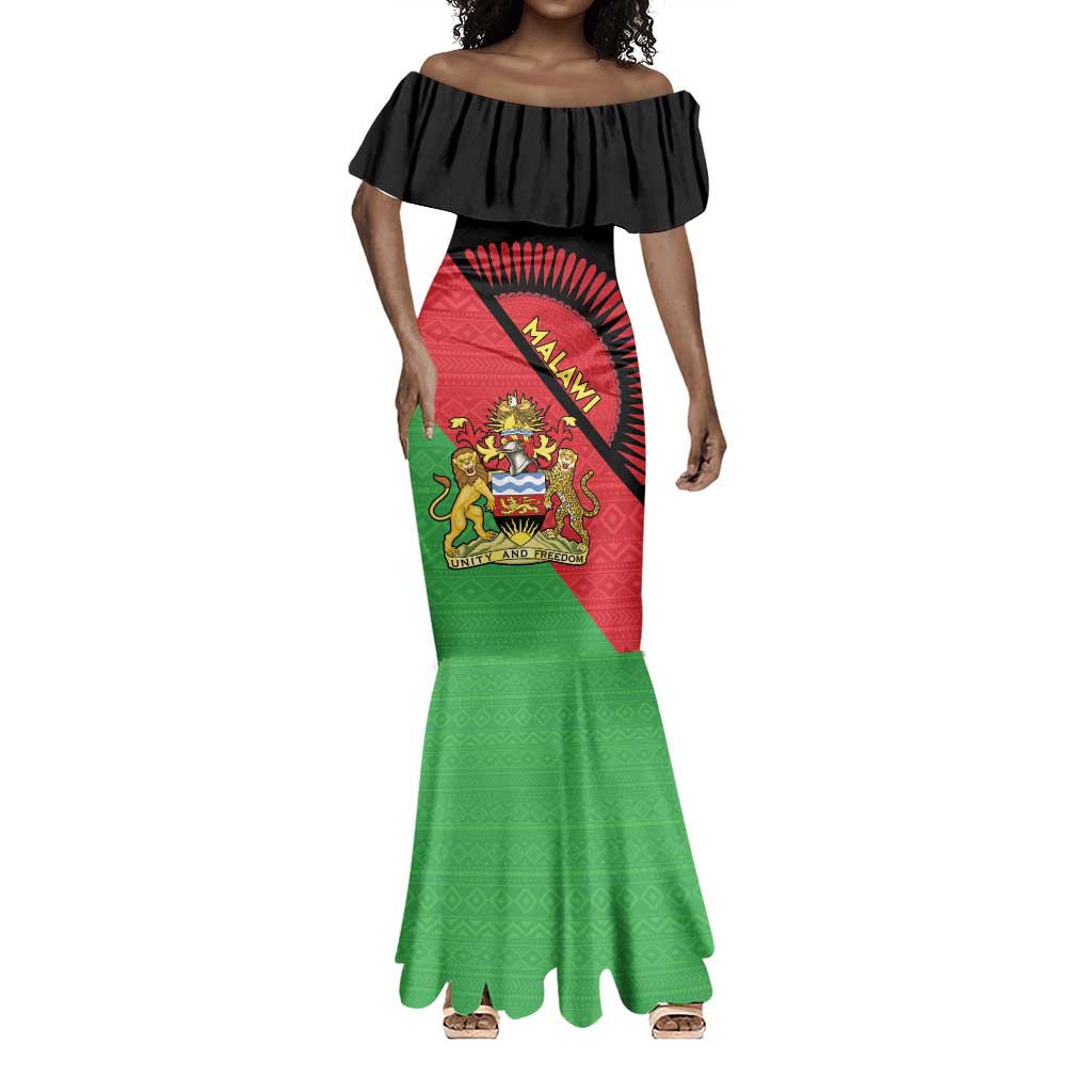Personalized Afro Malawi Mermaid Dress Coat Of Arms - Southeastern Africa Pattern