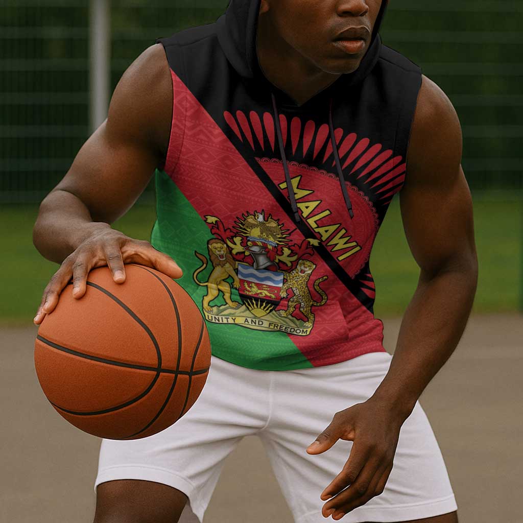 Personalized Afro Malawi Sleeveless Hoodie Coat Of Arms - Southeastern Africa Pattern - African Pride