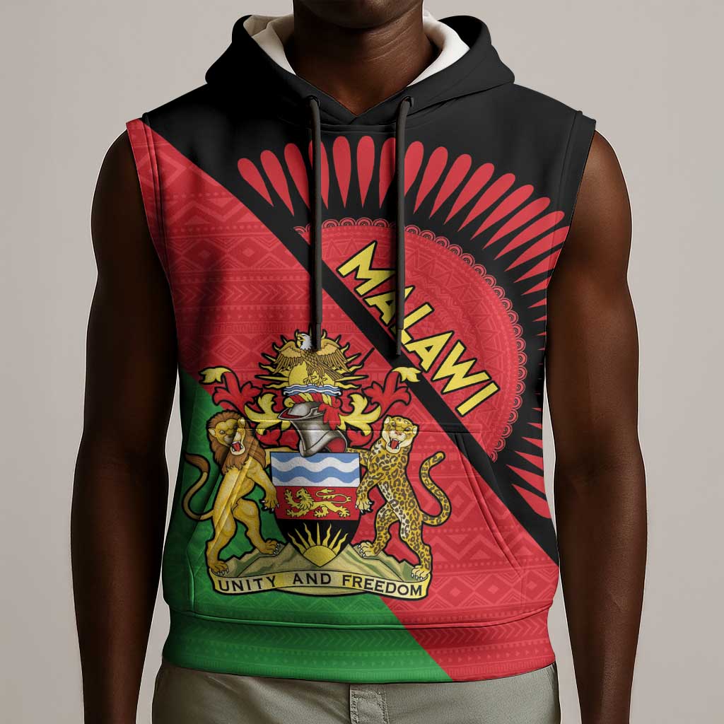 Personalized Afro Malawi Sleeveless Hoodie Coat Of Arms - Southeastern Africa Pattern - African Pride