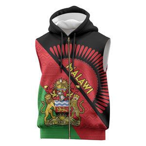 Personalized Afro Malawi Sleeveless Zip Hoodie Coat Of Arms - Southeastern Africa Pattern - African Pride
