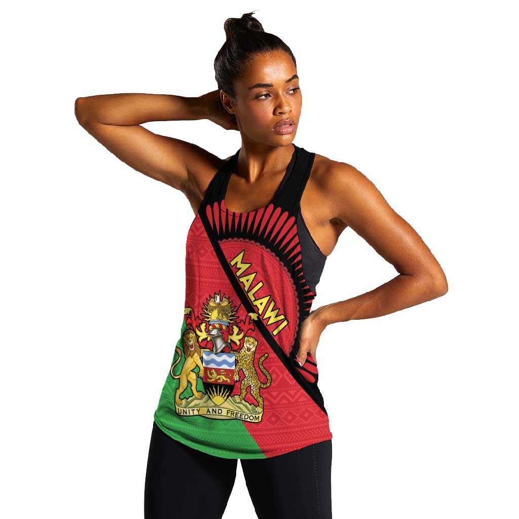Personalized Afro Malawi Women Racerback Tank Coat Of Arms - Southeastern Africa Pattern