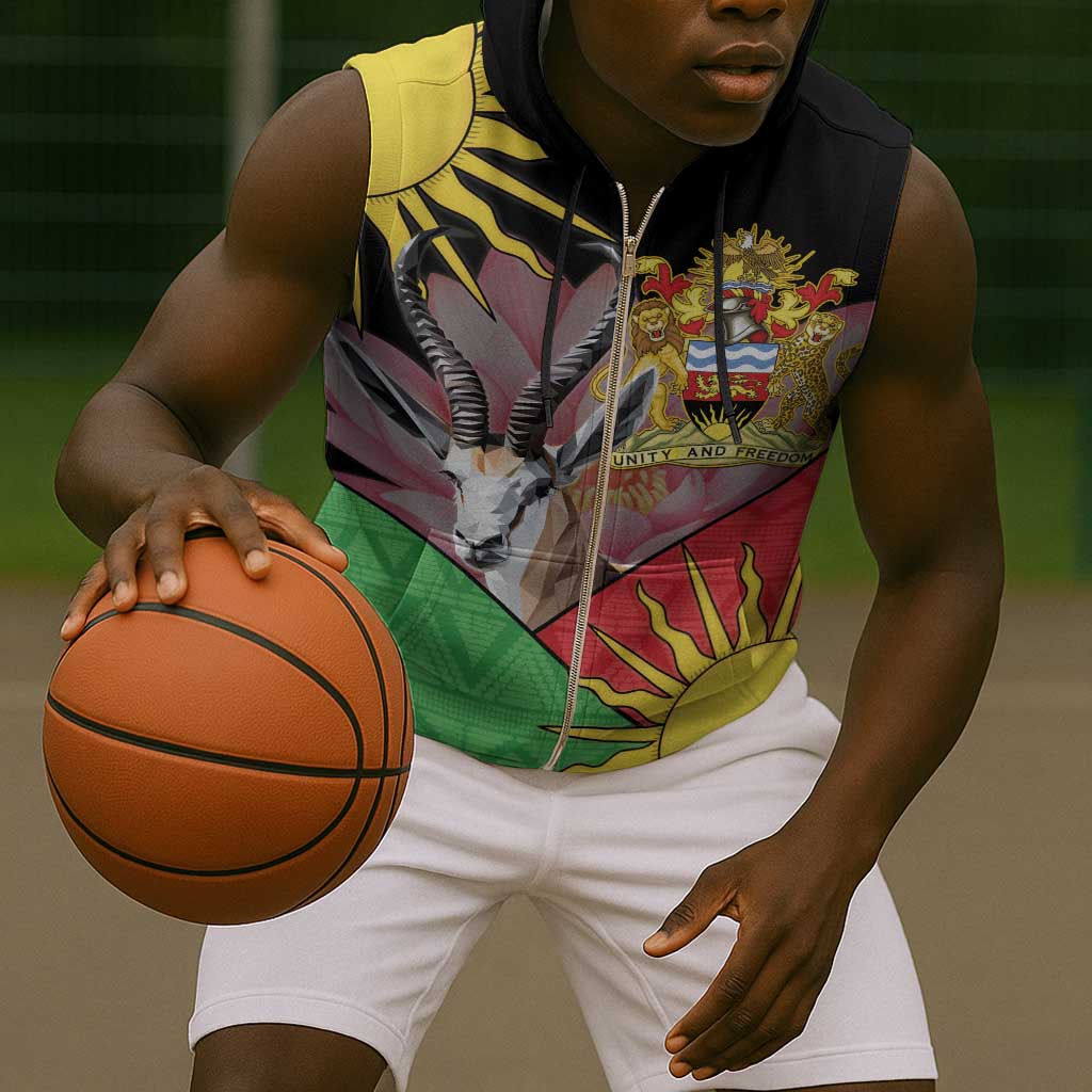 Personalized Africa Malawi Sleeveless Zip Hoodie Thomsons Gazelle With Lotus - African Pride
