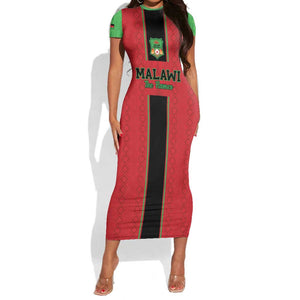 Custom Afro Malawi Football Short Sleeve Bodycon Dress Go Champions - African Pattern LT15