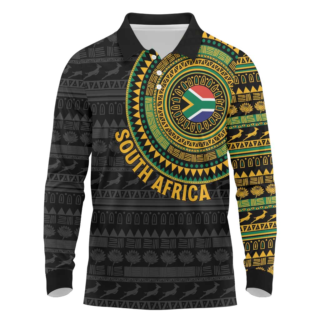 Personalised South Africa African Tribal Pattern Long Sleeve Polo Shirt Chest Arm Tattoo