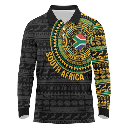 Personalised South Africa African Tribal Pattern Long Sleeve Polo Shirt Chest Arm Tattoo