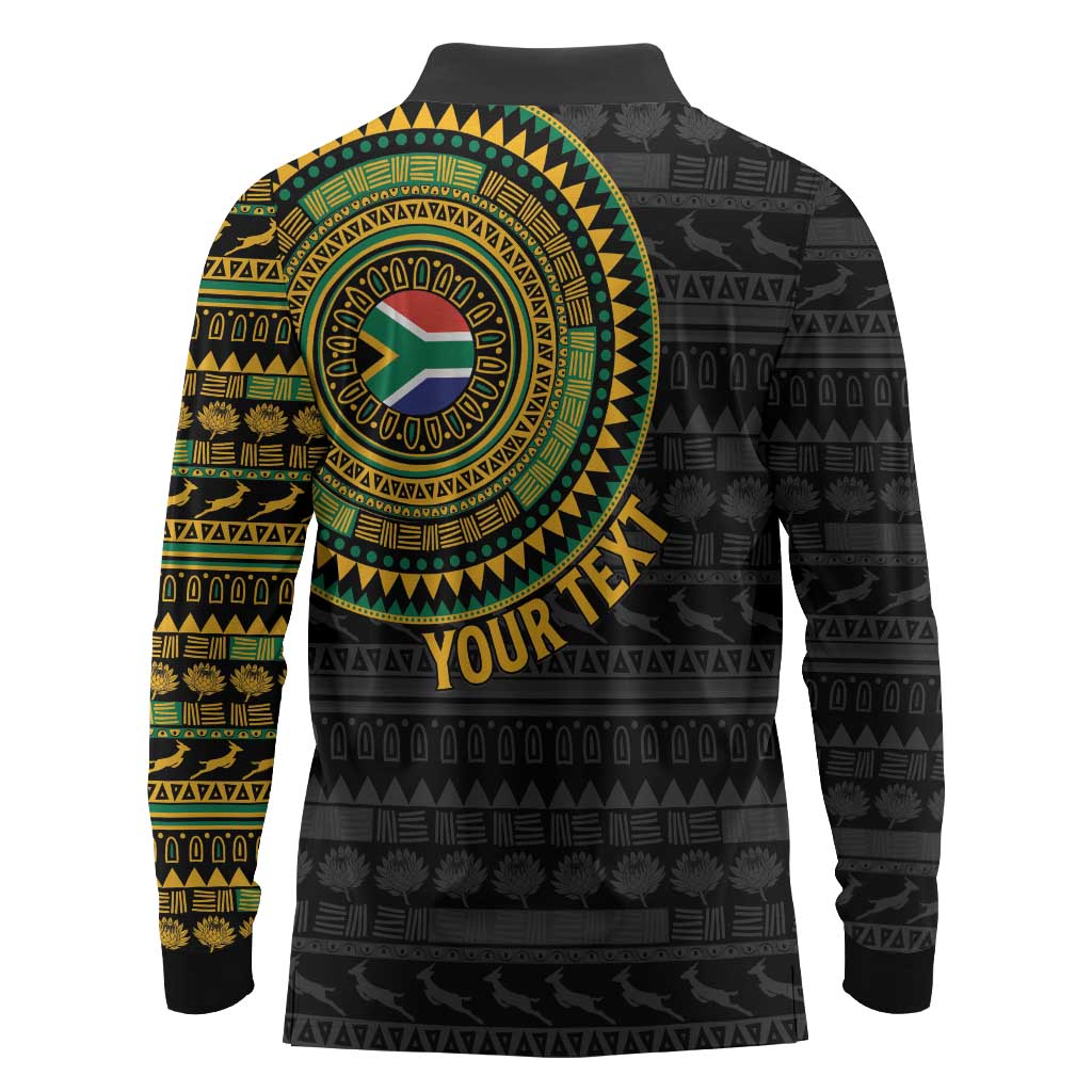 Personalised South Africa African Tribal Pattern Long Sleeve Polo Shirt Chest Arm Tattoo