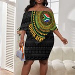 Personalised South Africa African Tribal Pattern Off Shoulder Short Dress Chest Arm Tattoo