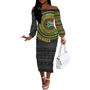 Personalised South Africa African Tribal Pattern Off The Shoulder Long Sleeve Dress Chest Arm Tattoo