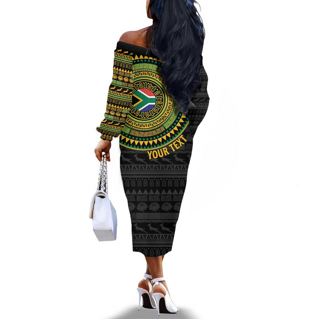 Personalised South Africa African Tribal Pattern Off The Shoulder Long Sleeve Dress Chest Arm Tattoo