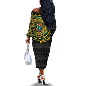 Personalised South Africa African Tribal Pattern Off The Shoulder Long Sleeve Dress Chest Arm Tattoo
