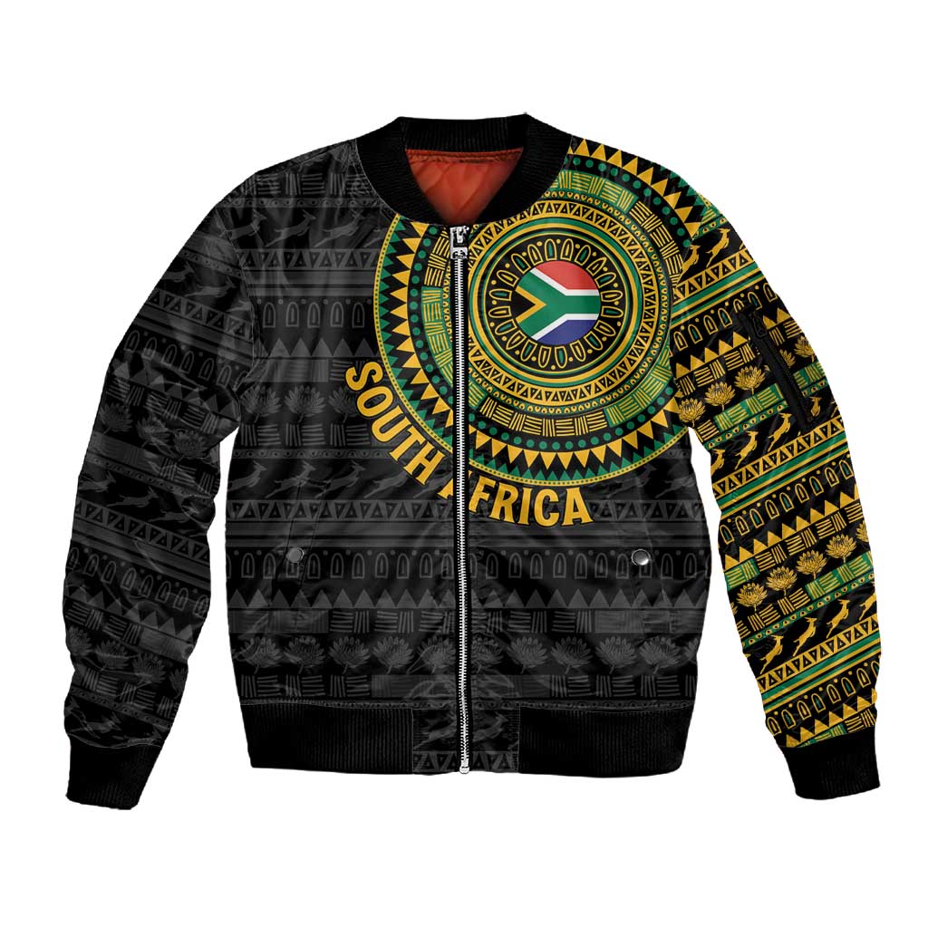 Personalised South Africa African Tribal Pattern Sleeve Zip Bomber Jacket Chest Arm Tattoo