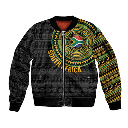 Personalised South Africa African Tribal Pattern Sleeve Zip Bomber Jacket Chest Arm Tattoo