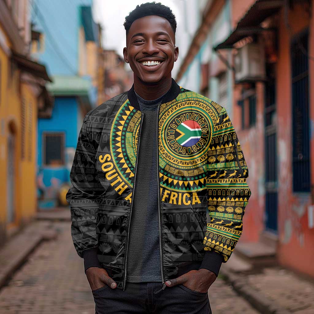 Personalised South Africa African Tribal Pattern Sleeve Zip Bomber Jacket Chest Arm Tattoo