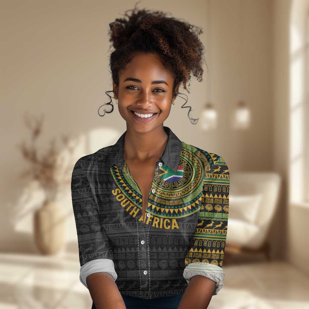 Personalised South Africa African Tribal Pattern Women Casual Shirt Chest Arm Tattoo