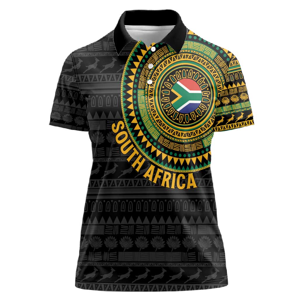 Personalised South Africa African Tribal Pattern Women Polo Shirt Chest Arm Tattoo