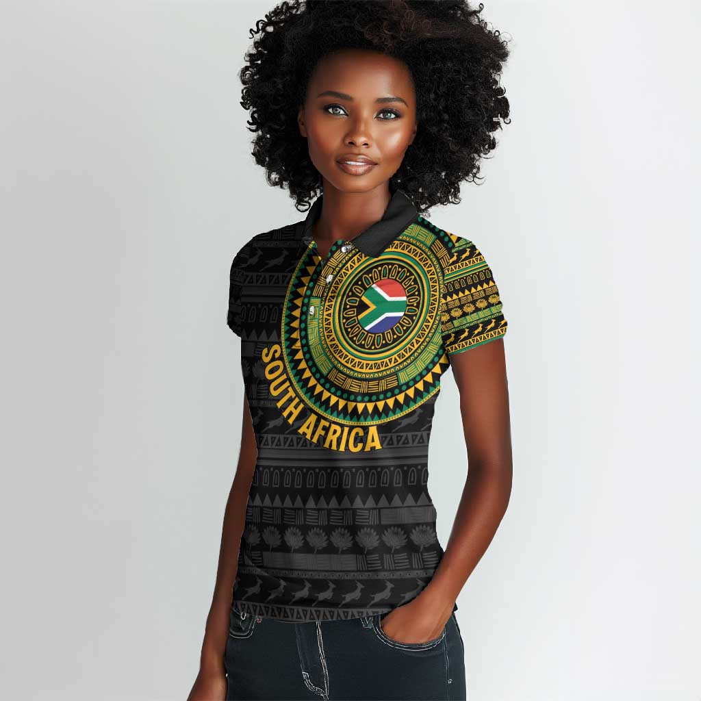 Personalised South Africa African Tribal Pattern Women Polo Shirt Chest Arm Tattoo