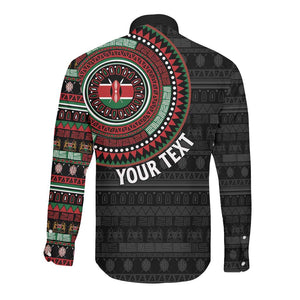 Personalised Kenya African Tribal Pattern Long Sleeve Button Shirt Chest Arm Tattoo