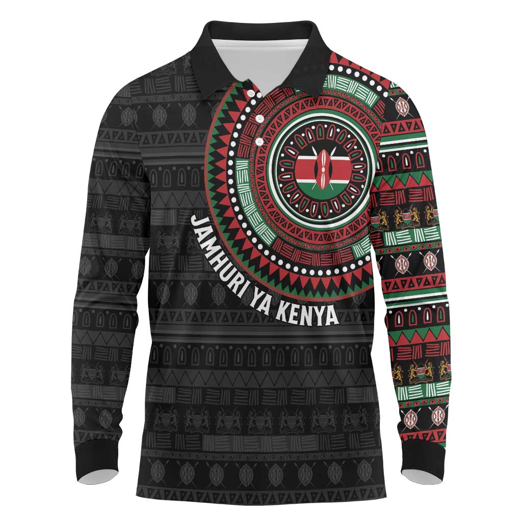 Personalised Kenya African Tribal Pattern Long Sleeve Polo Shirt Chest Arm Tattoo
