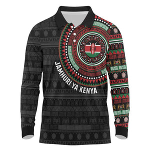Personalised Kenya African Tribal Pattern Long Sleeve Polo Shirt Chest Arm Tattoo