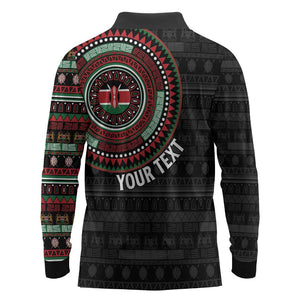 Personalised Kenya African Tribal Pattern Long Sleeve Polo Shirt Chest Arm Tattoo