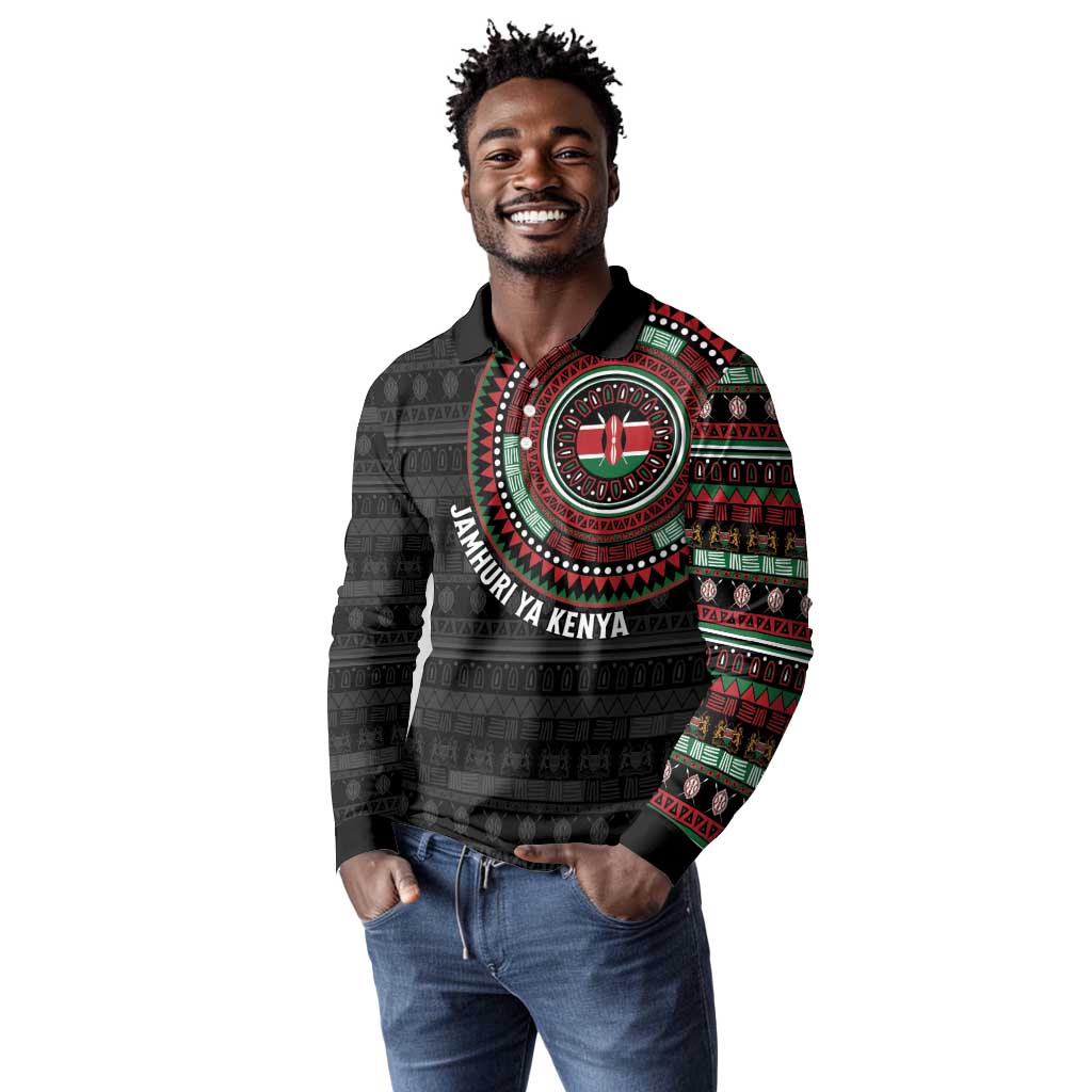Personalised Kenya African Tribal Pattern Long Sleeve Polo Shirt Chest Arm Tattoo