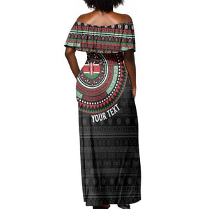Personalised Kenya African Tribal Pattern Off Shoulder Maxi Dress Chest Arm Tattoo