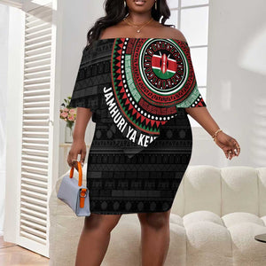 Personalised Kenya African Tribal Pattern Off Shoulder Short Dress Chest Arm Tattoo