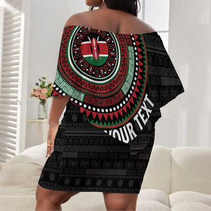 Personalised Kenya African Tribal Pattern Off Shoulder Short Dress Chest Arm Tattoo