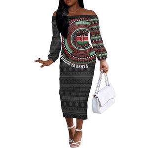 Personalised Kenya African Tribal Pattern Off The Shoulder Long Sleeve Dress Chest Arm Tattoo