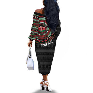Personalised Kenya African Tribal Pattern Off The Shoulder Long Sleeve Dress Chest Arm Tattoo