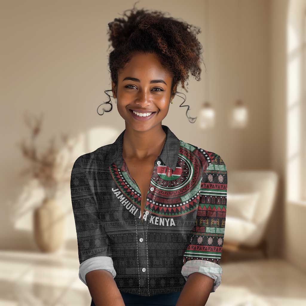 Personalised Kenya African Tribal Pattern Women Casual Shirt Chest Arm Tattoo