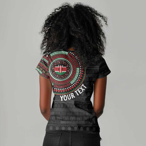 Personalised Kenya African Tribal Pattern Women V-Neck T-Shirt Chest Arm Tattoo