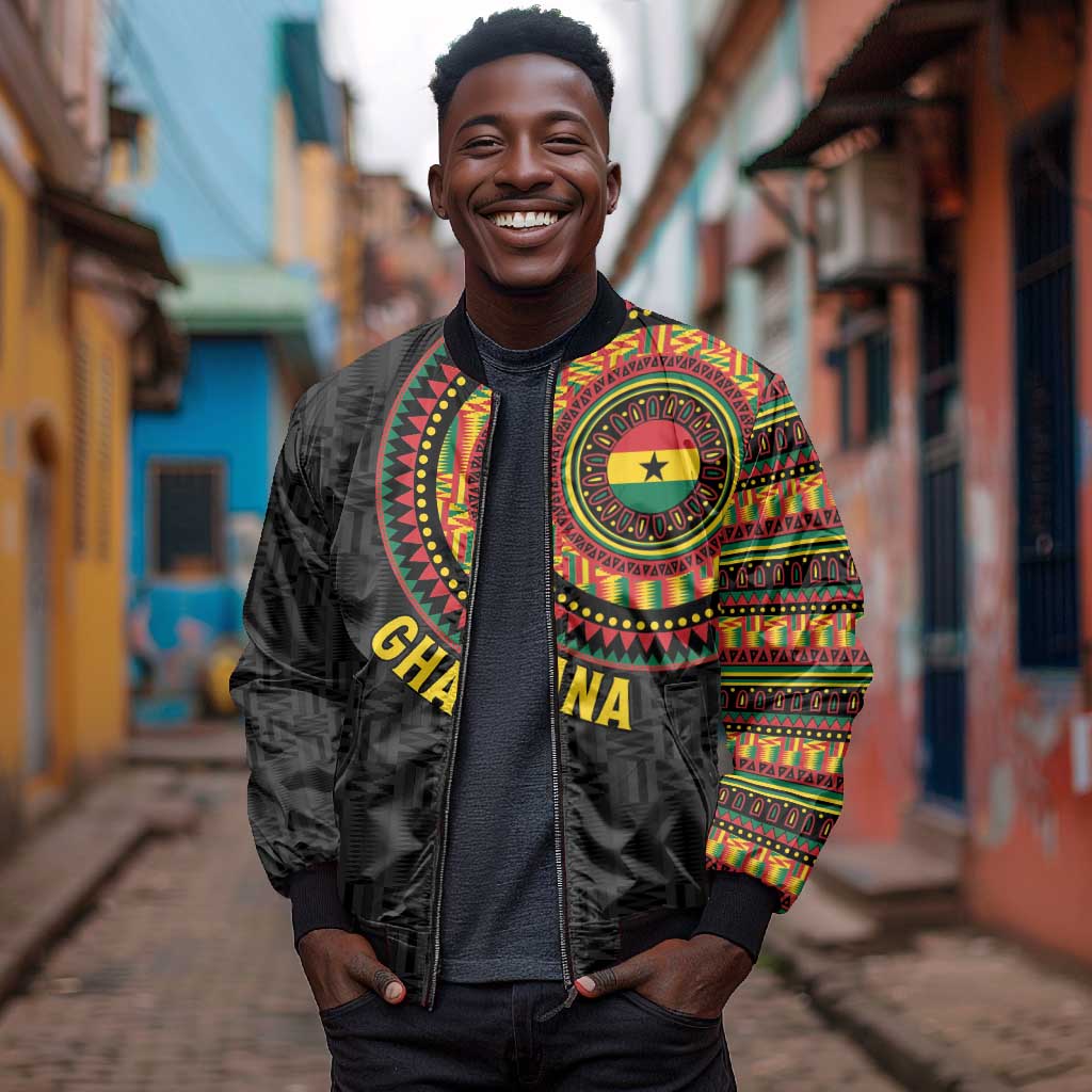 Personalised Ghana African Tribal Mix Kente Patterns Bomber Jacket Chest Arm Tattoo