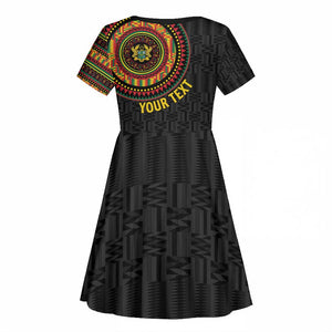 Personalised Ghana African Tribal Mix Kente Patterns Kid Short Sleeve Dress Chest Arm Tattoo