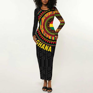 Personalised Ghana African Tribal Mix Kente Patterns Long Sleeve Bodycon Dress Chest Arm Tattoo LT15