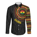 Personalised Ghana African Tribal Mix Kente Patterns Long Sleeve Button Shirt Chest Arm Tattoo
