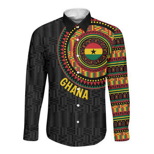 Personalised Ghana African Tribal Mix Kente Patterns Long Sleeve Button Shirt Chest Arm Tattoo