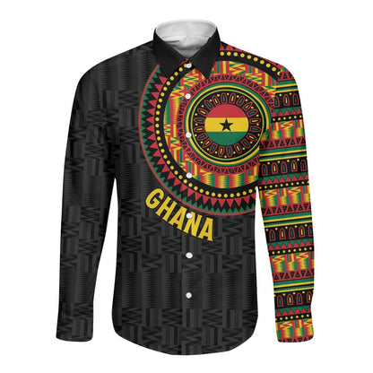 Personalised Ghana African Tribal Mix Kente Patterns Long Sleeve Button Shirt Chest Arm Tattoo