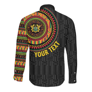 Personalised Ghana African Tribal Mix Kente Patterns Long Sleeve Button Shirt Chest Arm Tattoo