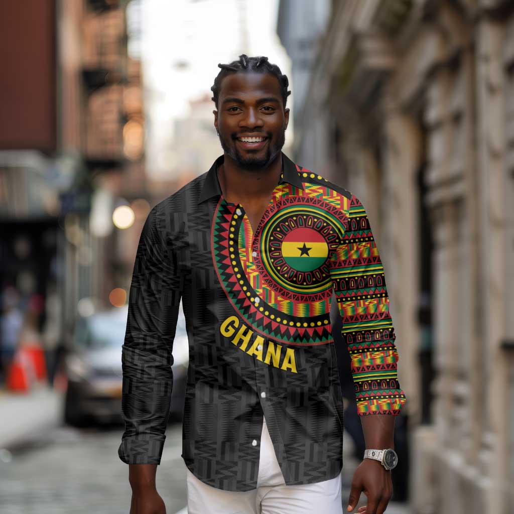 Personalised Ghana African Tribal Mix Kente Patterns Long Sleeve Button Shirt Chest Arm Tattoo