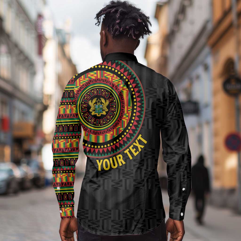 Personalised Ghana African Tribal Mix Kente Patterns Long Sleeve Button Shirt Chest Arm Tattoo