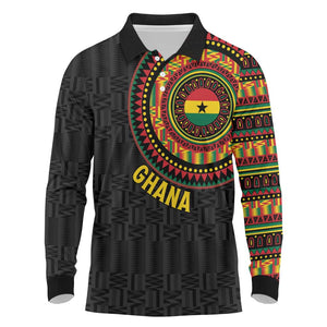 Personalised Ghana African Tribal Mix Kente Patterns Long Sleeve Polo Shirt Chest Arm Tattoo